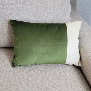 Green and Ivory geometric rectangle Italian velvet pillow
