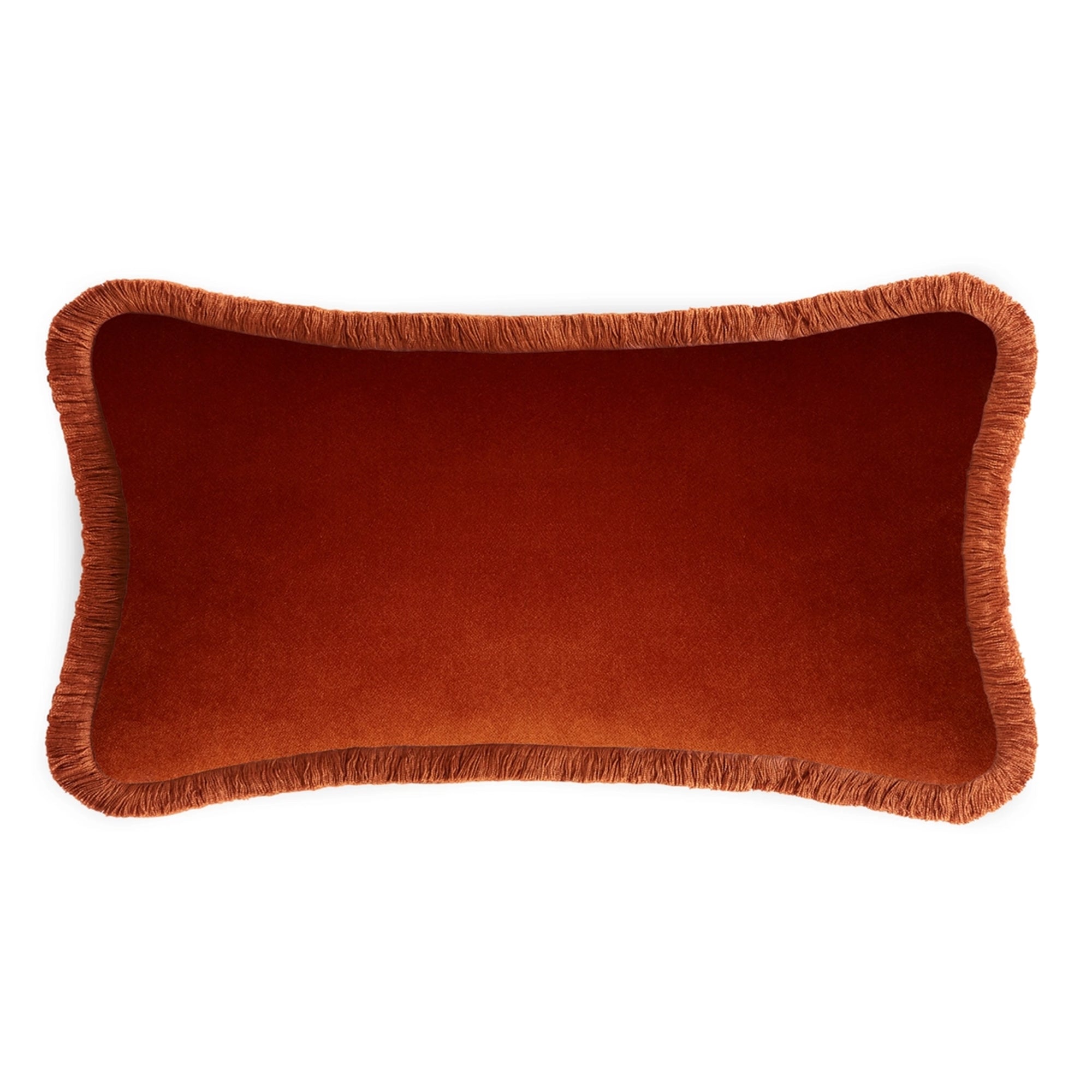 Solid fringed velvet lumbar pillow