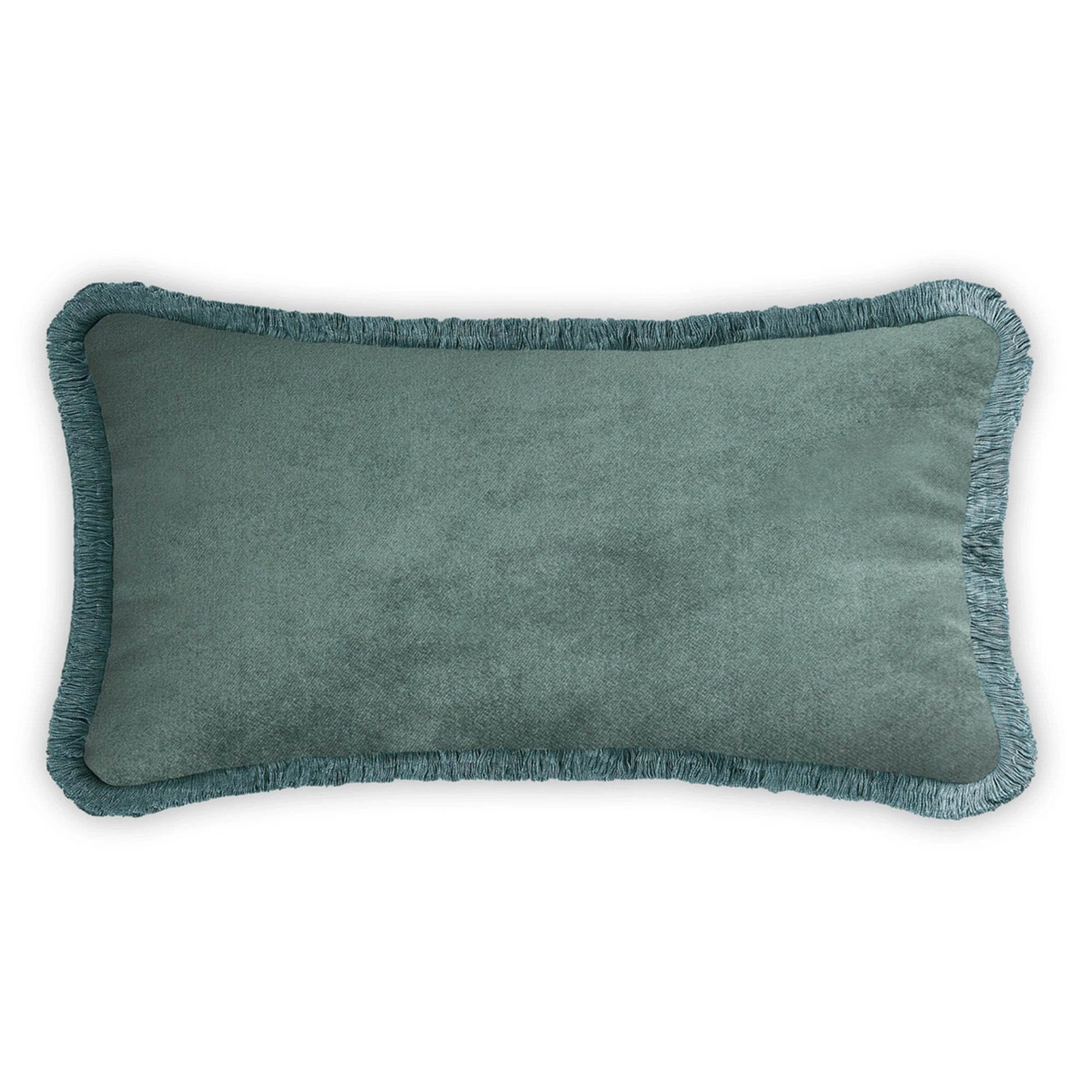 Solid fringed velvet lumbar pillow