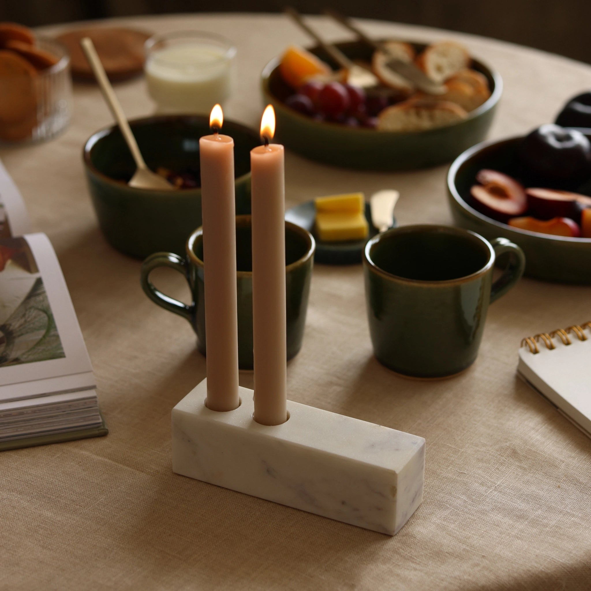 Asymmetrical marble double taper candleholder