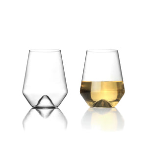 Two Monti hand blown stemless white wine glasses