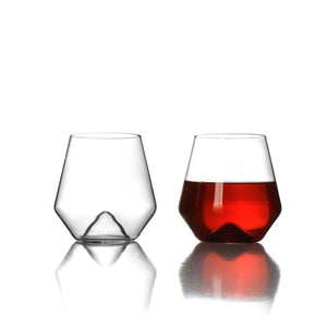 Two Monti hand blown stemless wine glasses