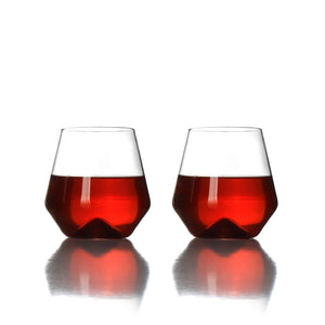 Two Monti hand blown stemless wine glasses
