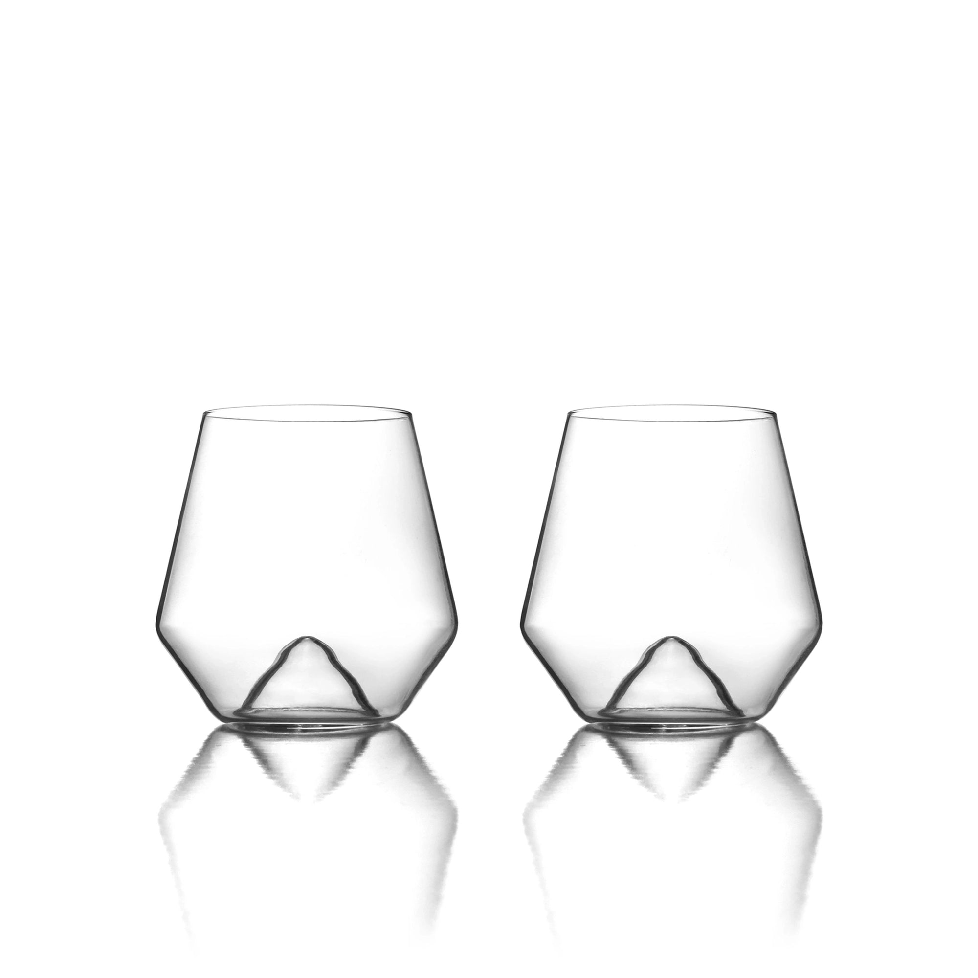 Two Monti hand blown stemless wine glasses