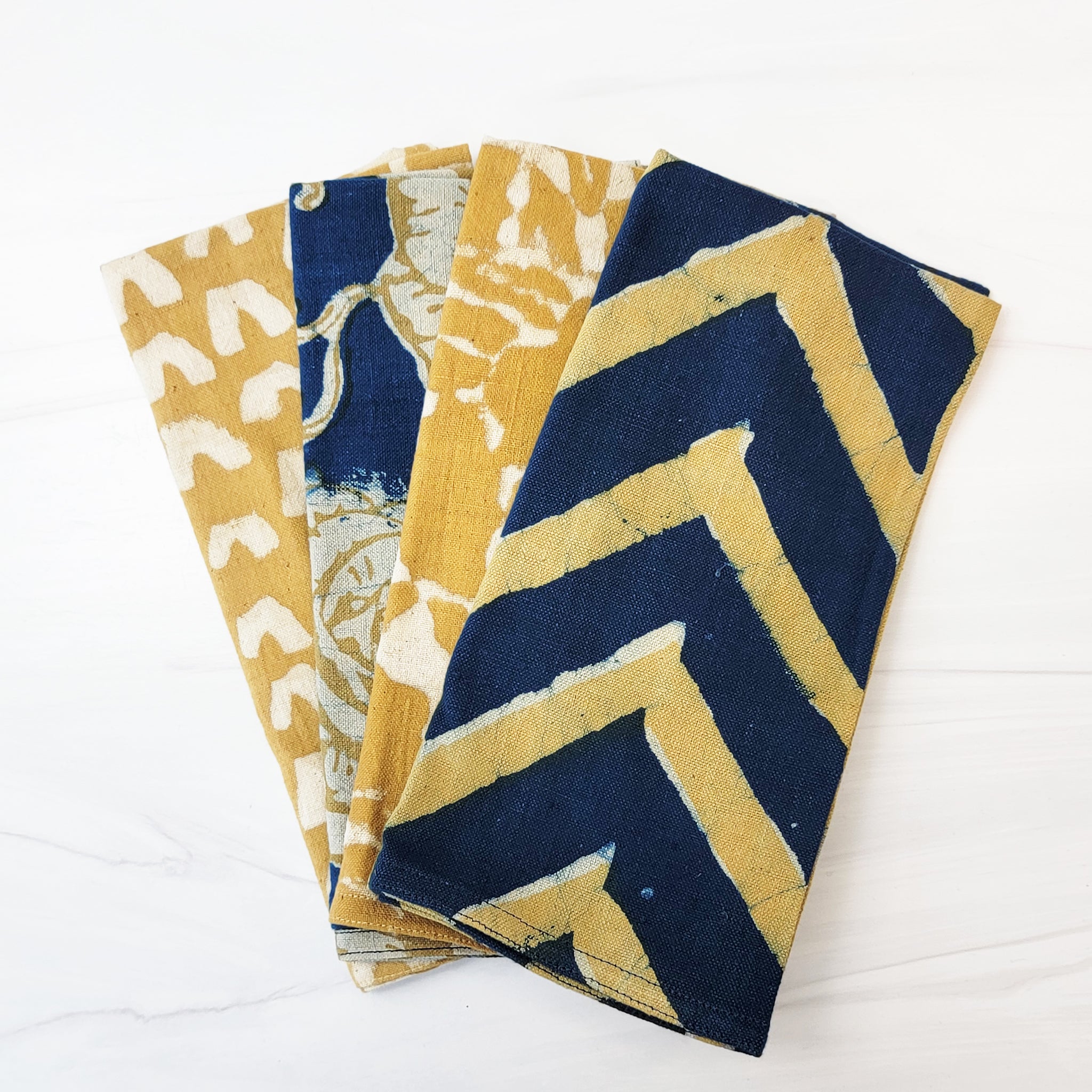 Oceanic blue and gold mix and match block print napkins