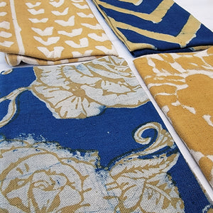 Oceanic blue and gold mix and match block print napkins