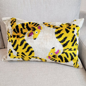 Tiger print silk velvet pillow