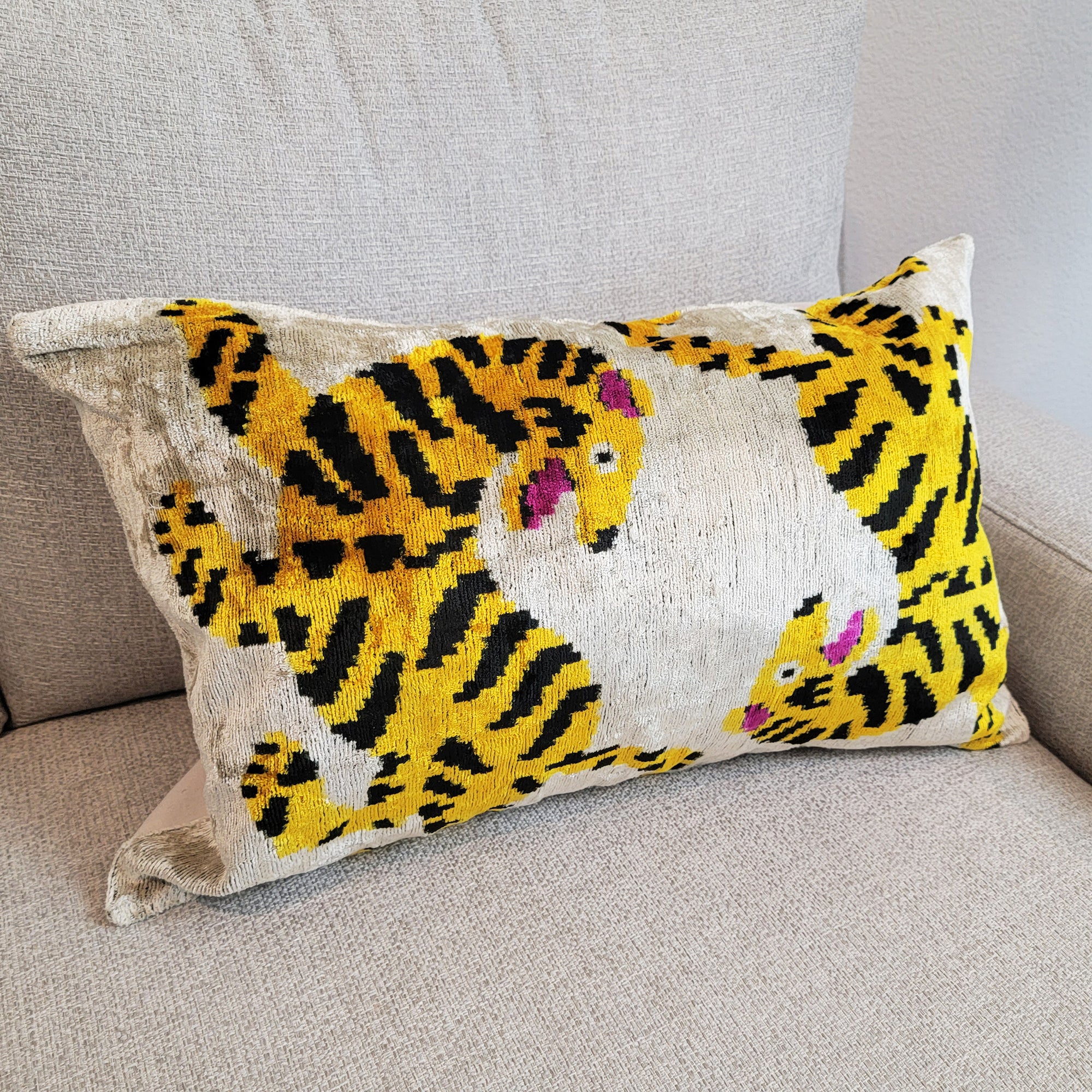 Tiger print silk velvet pillow