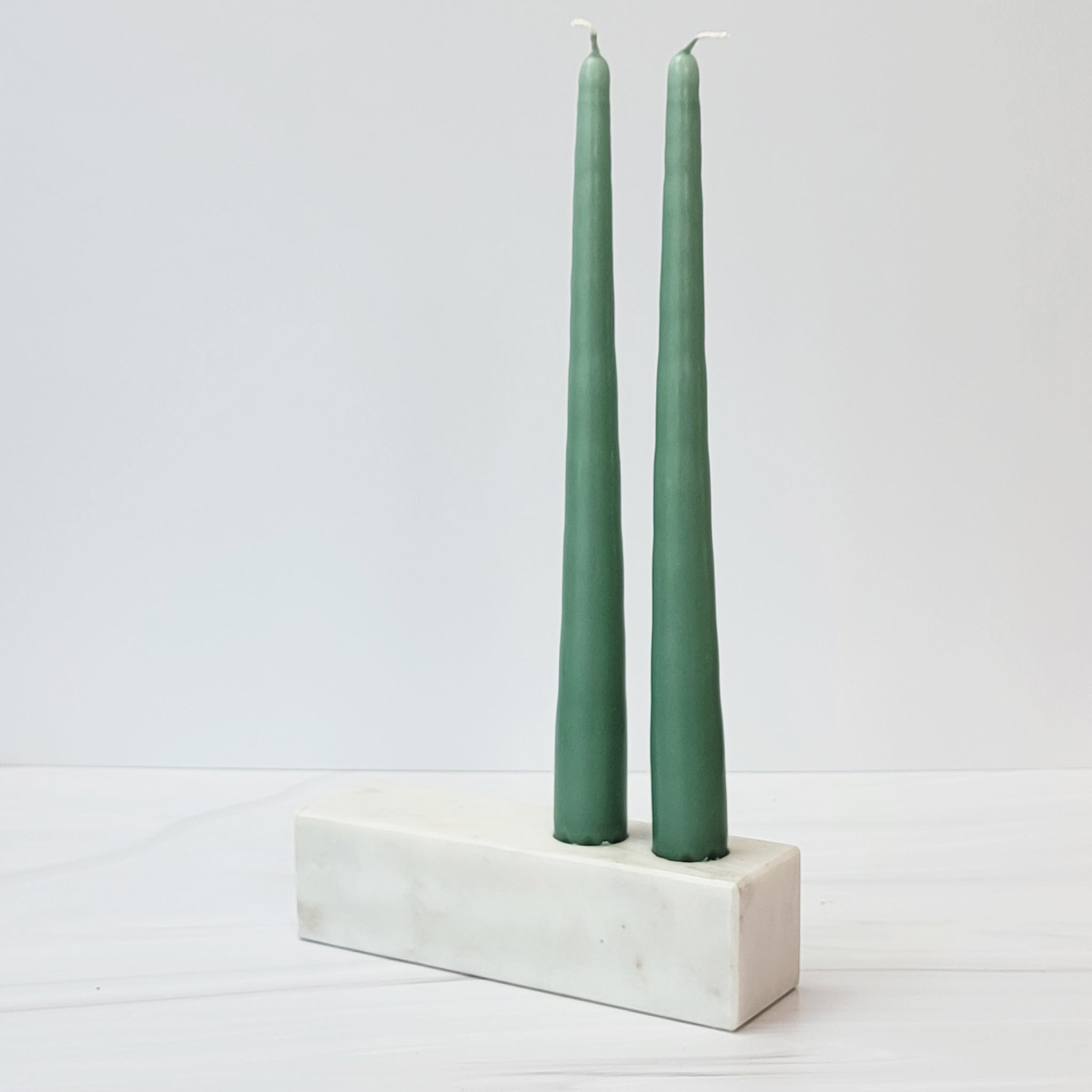 Asymmetrical marble double taper candleholder