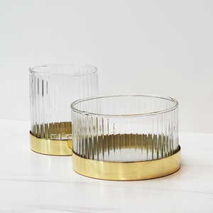 Glass and brass fluted votive candleholder set