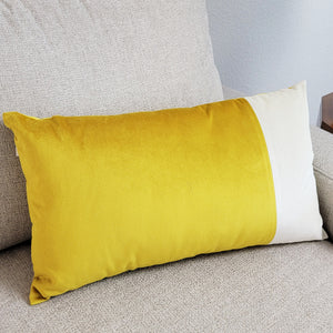 Mustard yellow Italian velvet geometric rectangle lumbar pillow